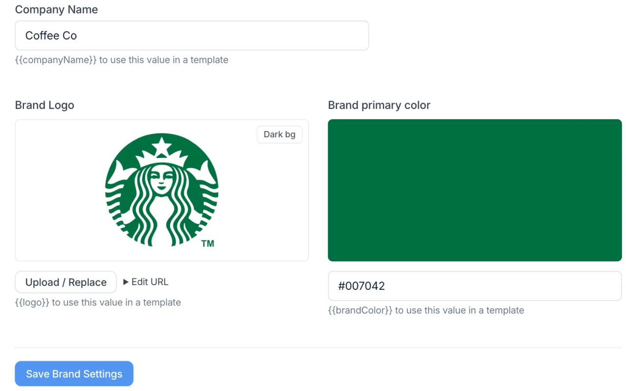 Brand settings for email templates