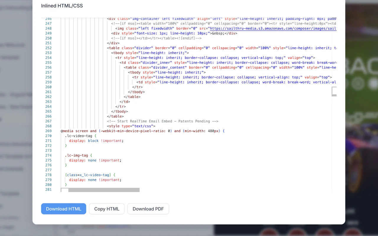 Share and export HTML email