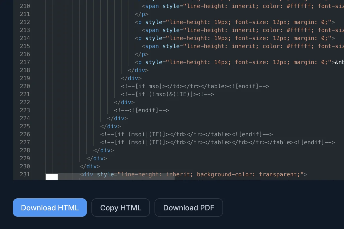 Inlined HTML ready to share and export