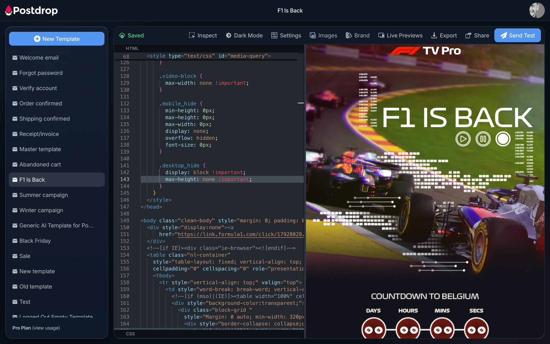 Postdrop HTML email editor with live preview